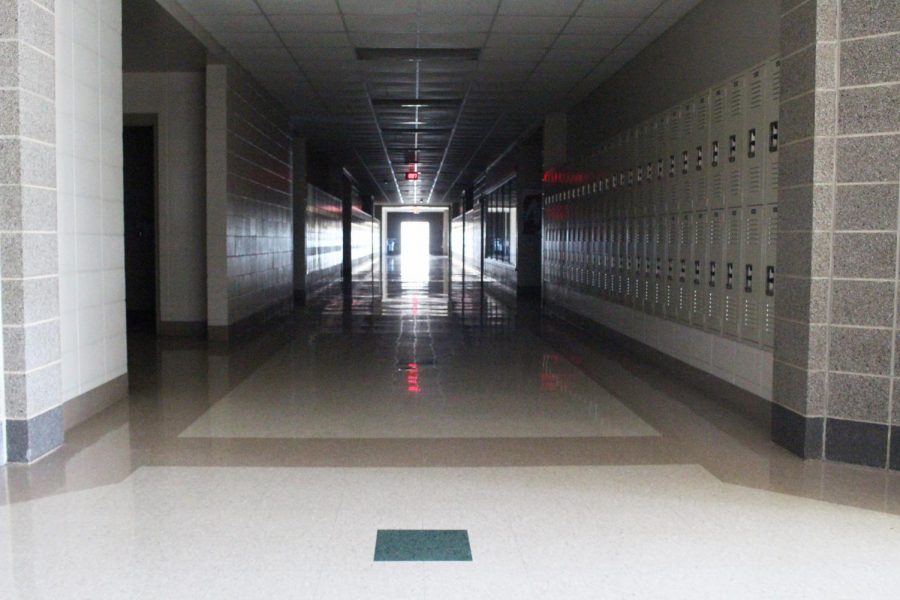 The hallways of Nixa High School are empty.