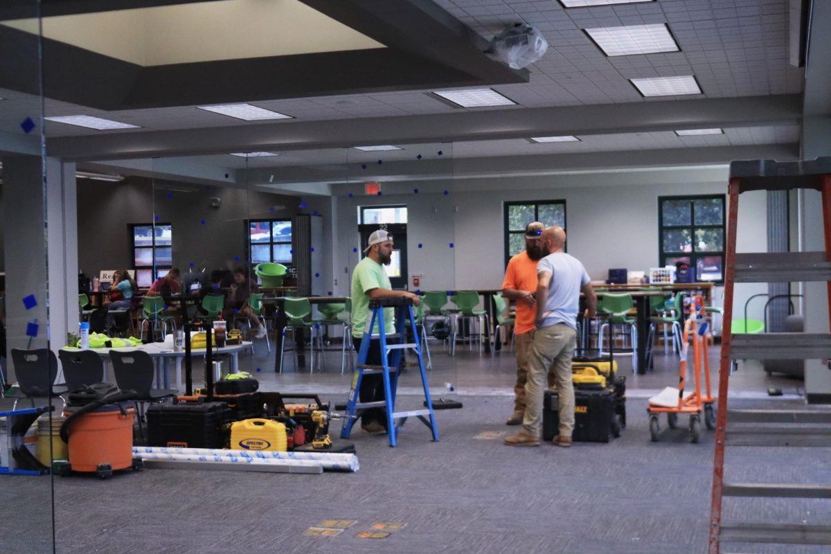The NHS library renovations bring in new flooring, 
walls and a new glass classroom
