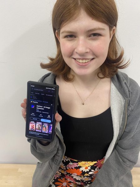 Lila Tudman (10) displays the AI app she uses for her art prompts.