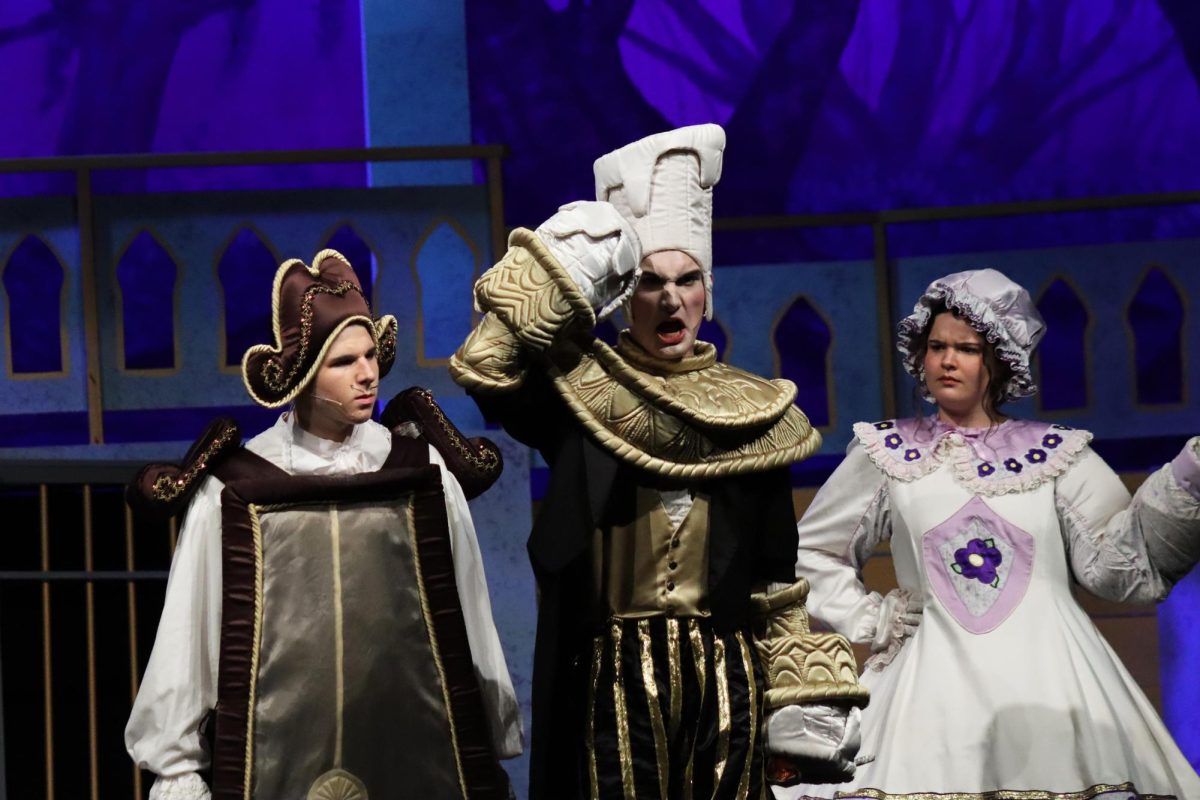 Aiden Hopkins(12) as Cogsworth, Coy Plein (12) as Lumière and Anna Lynn Keese (12) as Mrs. Potts.