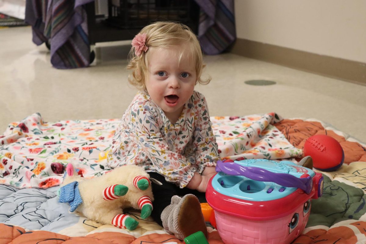 Isabella Dense, 16 months old, plays with her toys.   