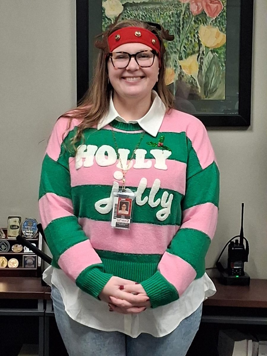Holly Lazarz dressed up to celebrate Christmas spirit week 
