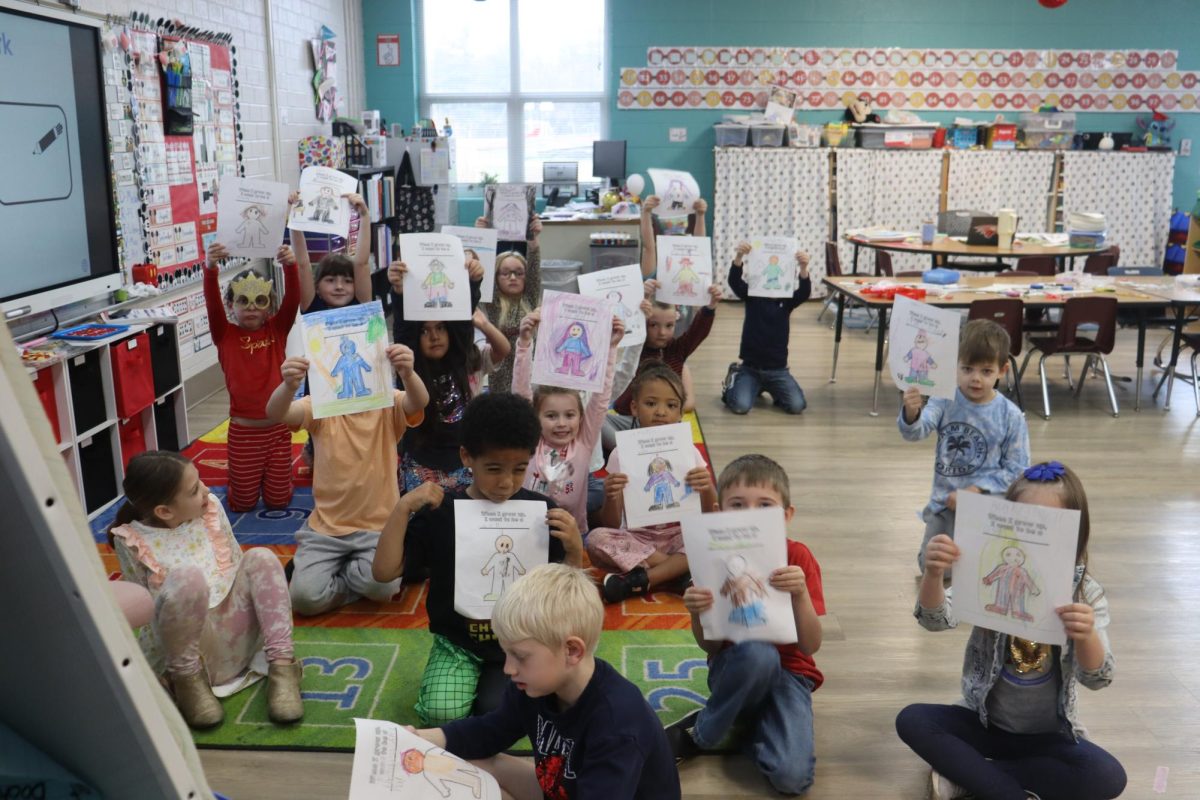 Ms.McCollum’s class holders up the futures they have envisioned.